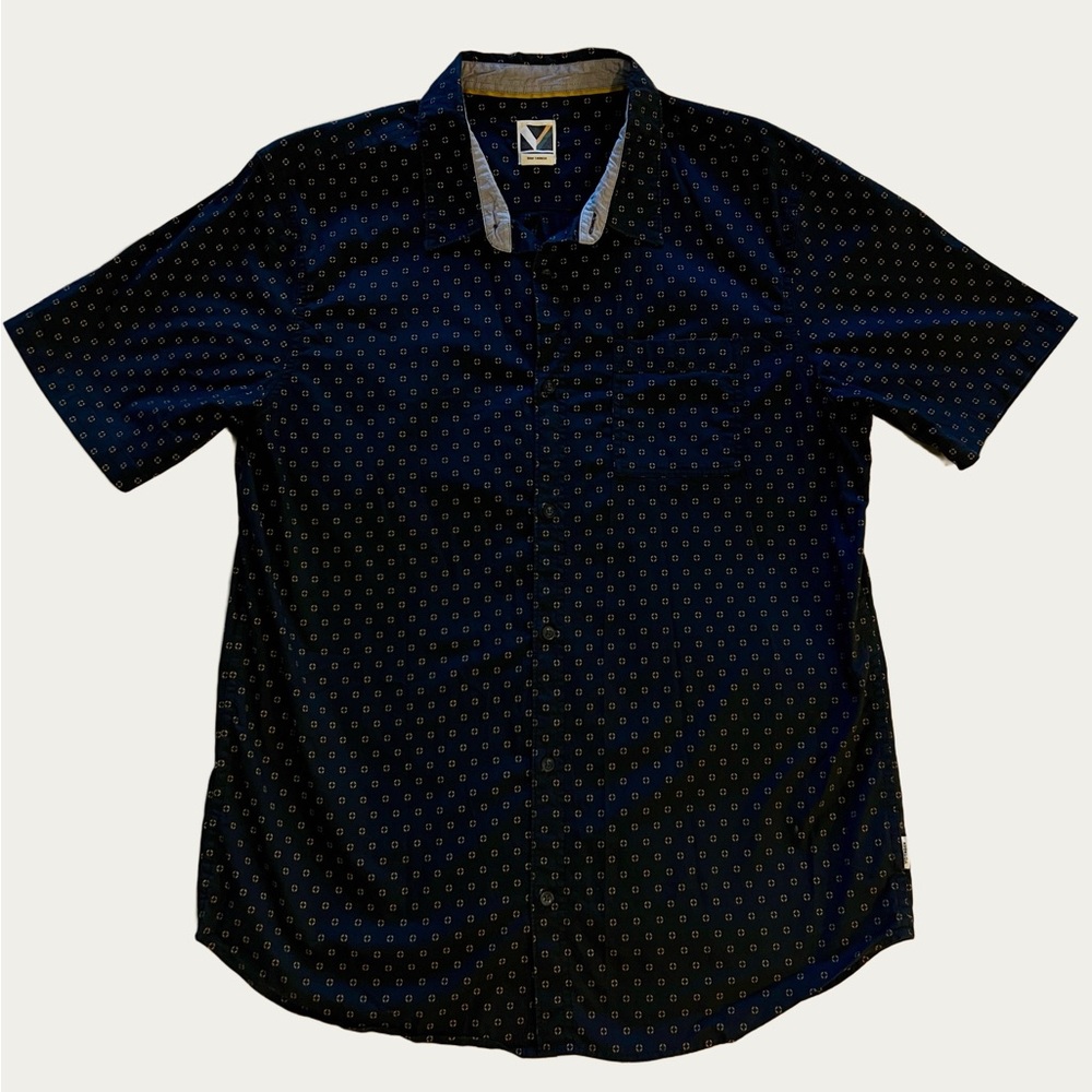Voyager Men's Black and Tan Patterned Short Sleeve Button Up‎ Shirt Size XL